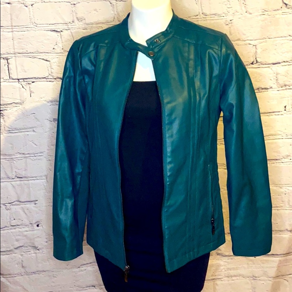 Super soft emerald faux leather lined jacket